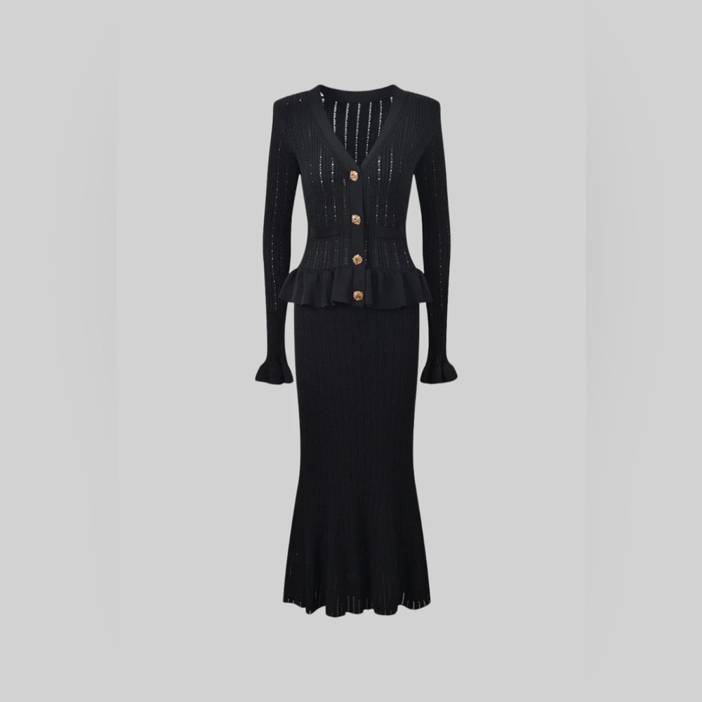Miami O’clock boutique Embellished Button Detail Black Maxi Dress